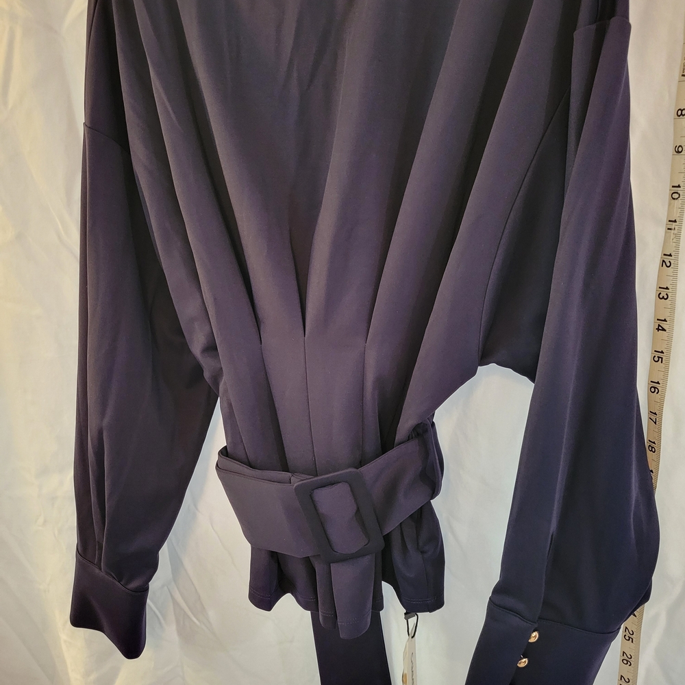Commense Navy Belted Peplum Style Blouse